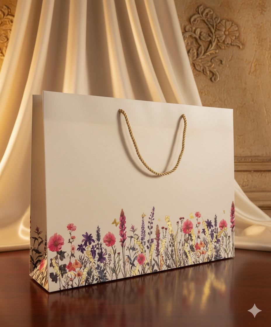 Opulent Cream and Gold Floral Luxe Bag (Set of 5 Paper Bags)