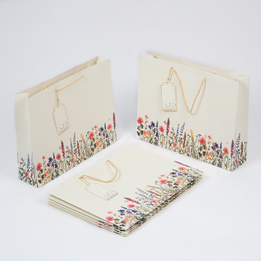 Opulent Cream and Gold Floral Luxe Bag (Set of 5 Paper Bags)